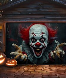 abordables -Halloween Couverture de porte de garage Grande suspension Clown 3D Punk gothique sombre Soirée Outdoor Arrière-plans de prise de vue Yard Maison hantée Décorations murales, porte, arrière-plan