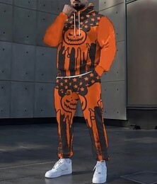 levne -Halloween Pánské Dýňový úsměv 2ks Sady 3D mikin Tepláková souprava Mikina s kapucí Dlouhý rukáv Dlouhé kalhoty Kapuce Běžné Denní Oblečení na atletiku Festivalový outfit 3D tisk Jaro Podzim Zima