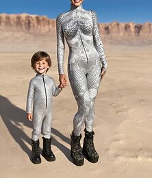 levne -Rodinný vzhled předvečer Všech svatých Kombinéza Halloween vzor ulice Tisk Bílá Vodní modrá Trávová zelená Dlouhý rukáv Odpovídající oblečení