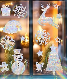 abordables -Autocollants de fenêtre attrape-soleil de Noël pour décorations de fenêtres en verre, autocollants de fenêtre flocon de neige statique irisé pour décoration de fenêtres de Noël