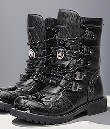 abordables -Botas de combate negras para hombre con hebillas: botas militares altas de estilo gótico punk para streetwear, cosplay y festivales al aire libre.