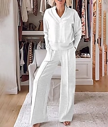 economico -Per donna Attivo Streetwear Blusa Set di Pantaloni Manica Lunga Scollo a V Tinta unica All'aperto Vacanza Nero Bianco Rosa Autunno Vestibilità regolare