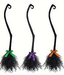 economico -Scopa da strega di Halloween con nastro, accessorio per costume da strega malvagia di Halloween, accessorio per feste per photo booth, decorazione spettrale per le feste, decorazioni per dolcetto o