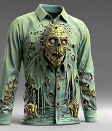 levne -Halloween Pánské 3D tisk Zombie Horor Košile Košile na knoflíky Dlouhý rukáv Temný punk gotický Venkovní Dovolená Léto Jaro Přehnutý 3D tisk košile s límečkem Vodní modrá Fialová Trávová zelená