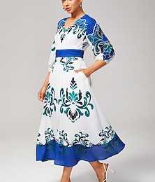 abordables -Femmes Féminin Robe Décontractée Bleu Manche 3/4 Été Printemps Col en V Bohème Moderne XS S M