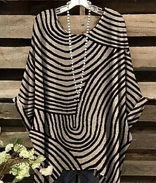 זול -בגדי ריקוד נשים חולצה גראפי גיאומטרי וינטאג' יומי יום יומי חצי שרוול שרוול עטלף צווארון עגול קצר חולצות ארוכות יומי חגים ביגוד חוף Asyמ"מetric שחור צהוב פול קשת קיץ אביב