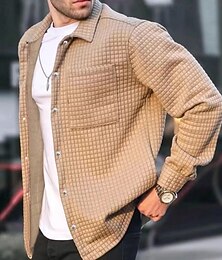 preiswerte -Herren Waffelhemd Hemdjacke Winterjacken Einfach Urlaub Alltagskleidung Schwarz Weiß Khaki Grau Langarm Revers Herbst Winter Bekleidung Tasche