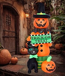 economico -1 pezzo 1,8 m/5,91 piedi 2025 nuova zucca di Halloween e gatto nero modello gonfiabile a LED per interni ed esterni cortile prato giardino festa festival atmosfera luce decorativa spina USA/UE/UK/AU