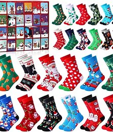 お買い得  -クリスマスソックス アドベントカレンダー クリスマスギフト 12/24足 子供用 アドベントボックス ソックス クリスマスカウントダウン、サンタ ヘラジカ 雪だるま ツリー柄 ギフト用 アドベントカレンダー