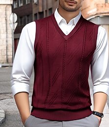 preiswerte -Herren Pullunder Kleid Pullover Pullover Weste Strickpullover Gerippt Stricken Normale Oberteile Gestrickt V Ausschnitt Alltagskleidung Date Bekleidung Herbst Winter Kamel Wein S M L