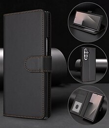 olcso -telefon Ügy Kompatibilitás Samsung Galaxy Z-hajtás 7 Fekete tok Kitámasztó Kártyahely Ütésálló Retro TPU PU bőr