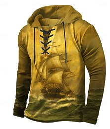 economico -Per uomo Nave Felpa con Cappuccio Felpa Elegante Vintage Retrò Con Cappuccio Abbigliamento casual alla moda Giallo Verde Coulisse Autunno Inverno progettista