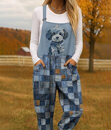 abordables -Combinaison femme 100% coton légère à fleurs sans manches col carré droit avec poche vacances quotidien coupe ample bleu marine bleu kaki été