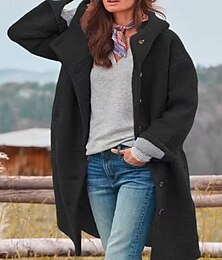 preiswerte -Damen Mantel Warm Bequem Tasche Knöpfe Lässig Einfach Outdoor Straße Ferien Alltagskleidung Einreihig Lang Mit Kapuze Normale Passform Langarm Oberbekleidung Schwarz Armeegrün Grau Winter