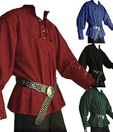 levne -Punk a gotika Středověké Renesanční Halenka / košile Cosplay kostým Tunika Válečník Rytíř Viking Šňůrky Jednobarevné Maškarní kostým Pánské Keltské Pirát předvečer Všech svatých Plesová maškaráda