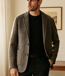 abordables -Homme Veste blazer École Formel Vacances Élégant Classique Printemps Automne Laine Nylon Couleur Unie Chevrons Chaleur Thermique Boutonnage simple deux boutons veste Café Gris