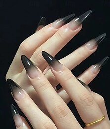 cheap -24pcs Glossy Black Gradient Long Stiletto Press On Nails | Elegant False Nails for Women and Girls, Halloween Nails