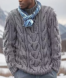 abordables -Homme Pull Torsadé Tricoter Hauts Réguliers Tricoté Coupe ajustée Uni Col roulé Tricots Contemporain Occasionnel Tenue quotidienne Vêtement Tenue Automne Hiver Noir Rouge M L XL