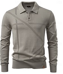 abordables -Homme Pull Tricoter Hauts Réguliers Jacquard Boutons Couleur Unie Col Polo Élégant ancien École Maison Vêtement Tenue Printemps Automne Marine foncé Kaki S M L