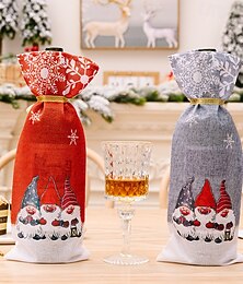 economico -2 copribottiglie di vino con gnomo natalizio, sacchetti per bottiglie di vino con design a fiocco di neve di Rudolf e Forest Elder, custodie per bottiglie di vino festive per le feste