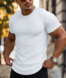 ieftine -Bărbați Tricou Cămașă musculară Tee Top Manșon scurt Mânecă scurtă Stil Nautic Toate Sezoanele Culoare solidă Modă Designer Sportiv De Bază Casual Stradă Ieșire Alb Cafea Trifoi Top tricou pentru