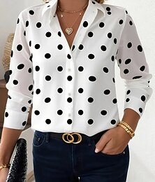 preiswerte -Damen Hemd Bluse Knöpfe Druck Karomuster Tupfen Lässig Langarm Hemdkragen Normale Oberteile Täglich Arbeit Blau Schwarz Weiß Rosa Khaki Frühling Herbst Winter