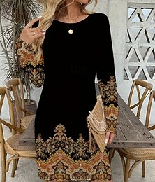 ieftine -Pentru femei Rochie Mini Rochie Corset Vacanță Casual Boho Zi de Naștere Zilnic Concediu Fit regulat Grafic Imprimeu Paisley Tribal Manșon Lung Stil Nautic Negru Primăvară Toamnă Iarnă