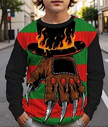 billiga -Halloween Pojkar 3D Tecknat T-shirt Långärmad Vår Höst Mode Grundläggande Barn 4-12 år Rund hals Utomhus Ledigt Dagligen Normal