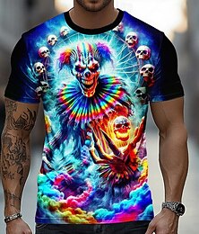 preiswerte -Herren Optische Täuschung Gruseliger Clown 3D Clown T Shirt Kurzarm T-Shirt 3D-Druck Rundhalsausschnitt Hemd Übertrieben Designer Horror Party Straße Ferien Blau Sommer Frühling Ganzjahres Bekleidung