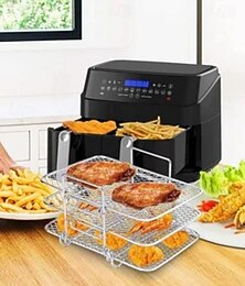 お買い得  -ステンレススチール製多層脱水ラック 3段ベーキング＆蒸しラック エアフライヤーオーブン用アクセサリー キッチン食品乾燥・調理ツール 家庭用