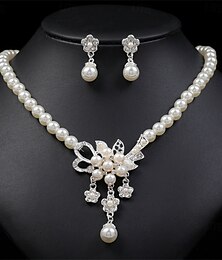 abordables -Parure de bijoux 2 Perle Perle Chrome Boucles d'oreilles Collier Femmes Élégant ancien Mode Le style rétro Classique Parure de Bijoux Pour Mariage Soirée robe demoiselle d honneur