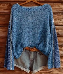 economico -maglione da donna casual morbido geometrico color block elegante moderno manica lunga girocollo top normale quotidiano festa stampa blu viola kaki azzurro primavera autunno inverno