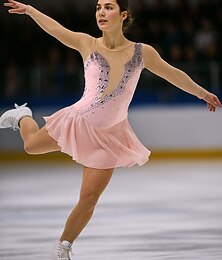 preiswerte -Eiskunstlaufkleid Damen Mädchen Eislaufen Kleider Schwarz Gelb Rosa Gitter Spandex Hochelastisch Ausbildung Wettbewerb Eiskunstlaufkleidung Kristalle Langarm Eislaufen Eiskundstlauf