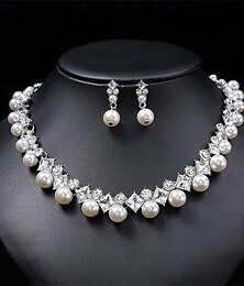 abordables -Parure de bijoux 2 Vert Perle Cristal Chrome Boucles d'oreilles Collier Femmes Élégant ancien Mode Le style rétro Classique Rond Parure de Bijoux Pour Mariage Soirée robe demoiselle d honneur