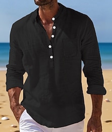 economico -Per uomo Camicia Camicia di lino Camicia con colletto alla coreana Camicia popover Camicia Estiva Abbigliamento da spiaggia Semplice Vacanza Ferie Nero Bianco Giallo Vino Manica Lunga Henley Estate
