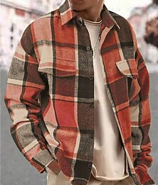 preiswerte -Herren Hemdjacke Freizeitjacke Urlaub Täglich Thermowarm Tasche Frühling Herbst Karomuster Mode Klassisch Revers Regulär Dunkelgrau Gelb Orange Hellgrau Rose Jacken
