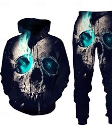 economico -Halloween Per uomo Teschio 2 pezzi Set di felpe 3D Tuta Felpa con Cappuccio Manica Lunga Pantaloni lunghi Con Cappuccio Casual Quotidiano Athleisure Stampa 3D Primavera Autunno Inverno Nero Blu Grigio