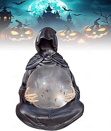 abordables -La boule de cristal du dieu de la mort, sculpture gothique de la Faucheuse en robe noire, lumière LED, globe d'eau de la Faucheuse, décoration d'Halloween