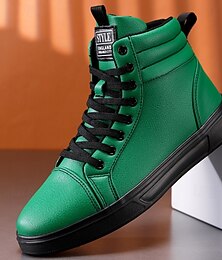 olcso -Férfi zöld műbőr magas szárú tornacipő fekete talppal, divatos fűzős hétköznapi cipő utcai viseletre, bulikra és mindennapi viseletre.