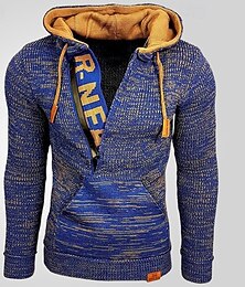 abordables -Hombre Sudadera Sudadera Con Capucha Sudadera con capucha y cremallera de un cuarto Amarillo Rojo Burdeos Azul Piscina Marrón Con Capucha Plano Retazos Bloque de Color Con Texturas Deporte Casual