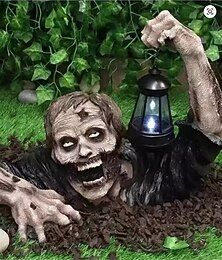 お買い得  -ハロウィン彫刻ゾンビランタンクロールホラー装飾ガーデン怖いライト雰囲気装飾ライトオーナメント付き1個