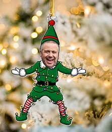 お買い得  -パーソナライズされた写真のクリスマスオーナメント、面白いエルフの家族向けカスタムフェイスのクリスマスツリーオーナメント、クリスマスデコレーション、吊り下げペンダントギフト