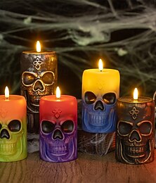 abordables -1 pièce 15,5 cm * 8,8 cm Halloween rétro crâne lumineux LED électronique bougie lumière intérieur et extérieur restaurant chambre fête ambiance festive décoration lumière