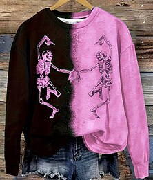abordables -Halloween Sweatshirt Femme Pull Graphique Crânes Mode Casual À Manches Longues Col Rond Hauts Normaux Street Prêt-à-Porter Imprimé Rose Clair Printemps Automne Hiver