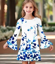 preiswerte -Mädchen' 3D Blumen Kleid Rüschenkleid Langarm Sommer Frühling Urlaub Täglich Ferien Schön Süß Kinder 4-12 Jahre Freizeitkleid Knielang Normale Passform