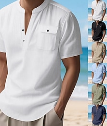 economico -Per uomo Camicia Camicia di lino Camicia casual Camicia con Bottoni Camicia di cotone Semplice Vacanza Streetwear Nero Bianco Blu marino Cachi Manica Corta Colletto alla coreana Estate Abbigliamento