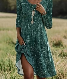 olcso -Női Mini ruha Pólóruha Nyári ruha A vonalú ruha Alkalmi Boho Napi Szabadság Randi Normál Virágos Grafika Hosszú ujj Terített nyak Világoszöld Arcpír rózsaszín Bor Rubin Nyár Tavasz Ősz Tél