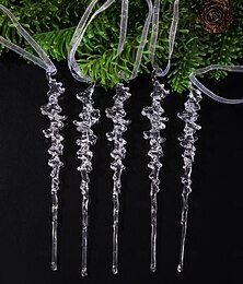 ieftine -5 ornamente de Crăciun din cristal, decorațiuni acrilice în formă de țurțuri, cristale de gheață realiste suspendate pentru brad și decor festiv pentru casă