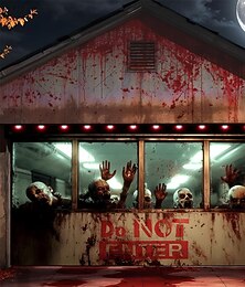 abordables -Housse de porte de garage d'Halloween, rideau effrayant de zombies interdits d'entrée, décoration extérieure d'Halloween de maison hantée 2025, décor d'horreur effrayant avec éclaboussures de sang