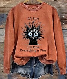 economico -Per donna Felpa Pullover Grafico Gatto Lettera Moda Casual Manica Lunga Girocollo Top Regolari Streetwear Abbigliamento Quotidiano Casuale Stampato Blu Viola Arancione Verde Grigio Autunno Inverno